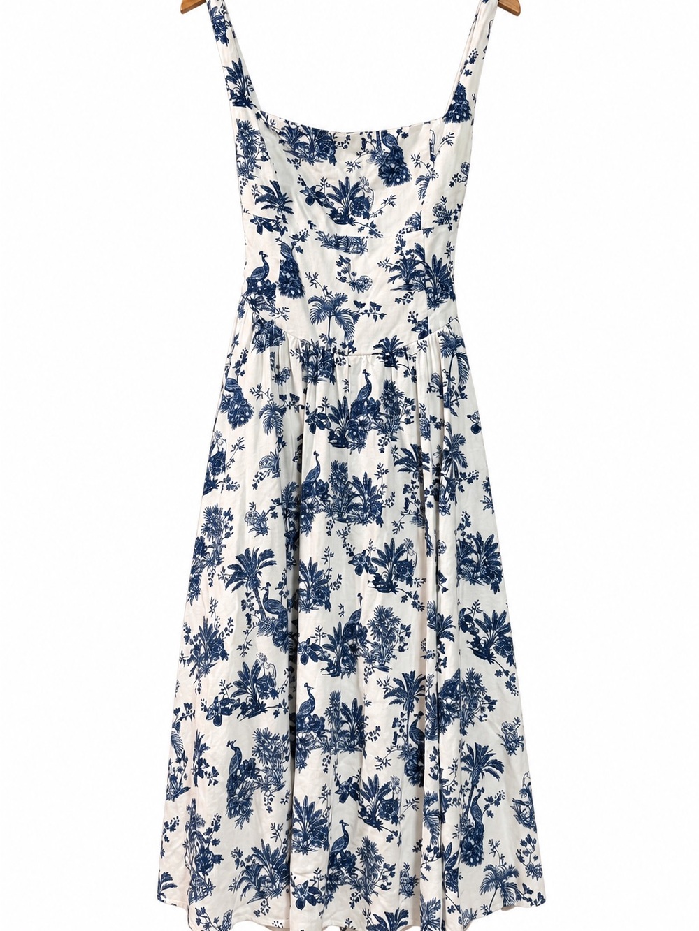 Caroline Constas Birds of Paradise Toile Linen Midi Dress L
